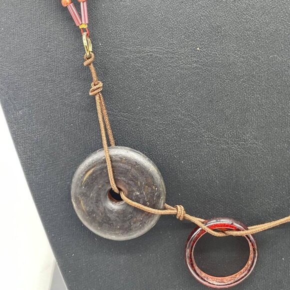 Multicolor Stones Beaded Leather Cord Necklace 47 Inches - Picture 6 of 10